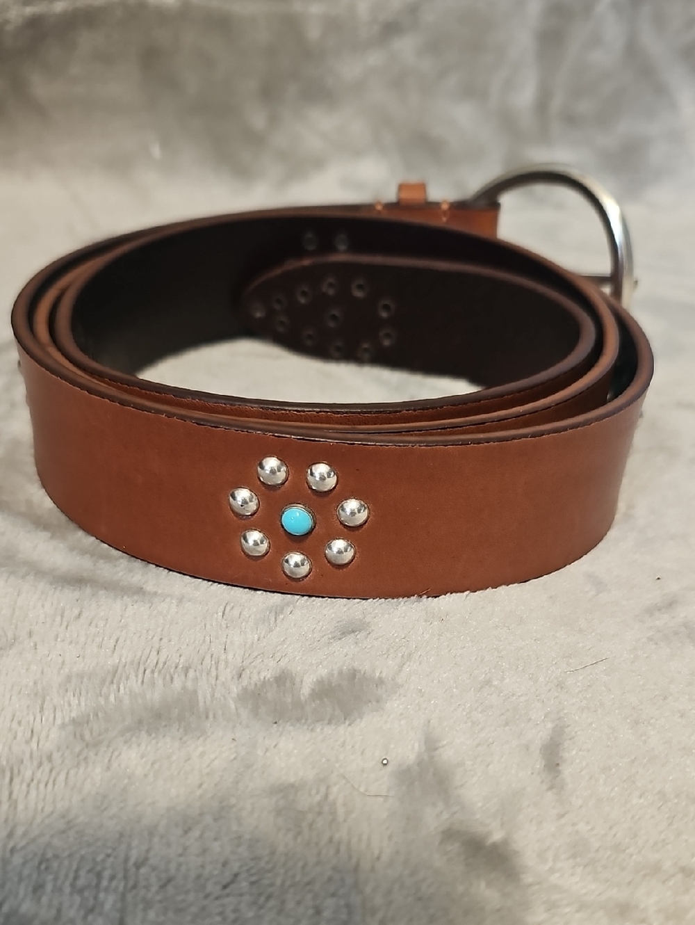 NWOT JJill Brown Leather Turquoise Studded Belt XL - Picture 2 of 6